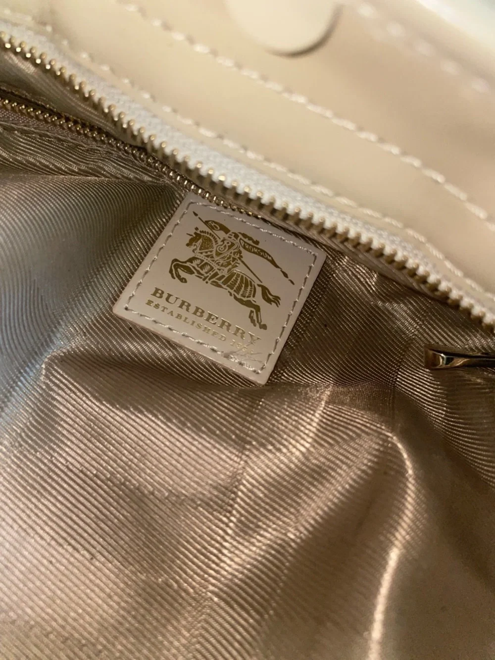 Burberry Cream Quilted Satchel with Buckle Strap Details